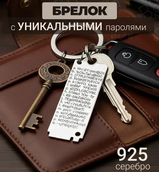 Брелок Passwords Storage - подвеска из серебра, визуализация