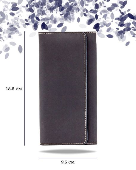 Фото функционального кошелька Классического из синей кожи косатка Инфографика Размеры