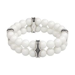 Двойной браслет из керамических бусин 8 мм с шармами из мельхиора