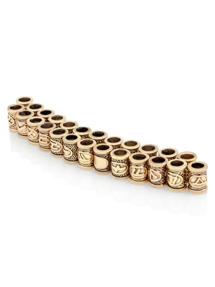 Набор шармов-рун из бронзы 25 шт. на леске, стоя в два ряда вид сбоку 2