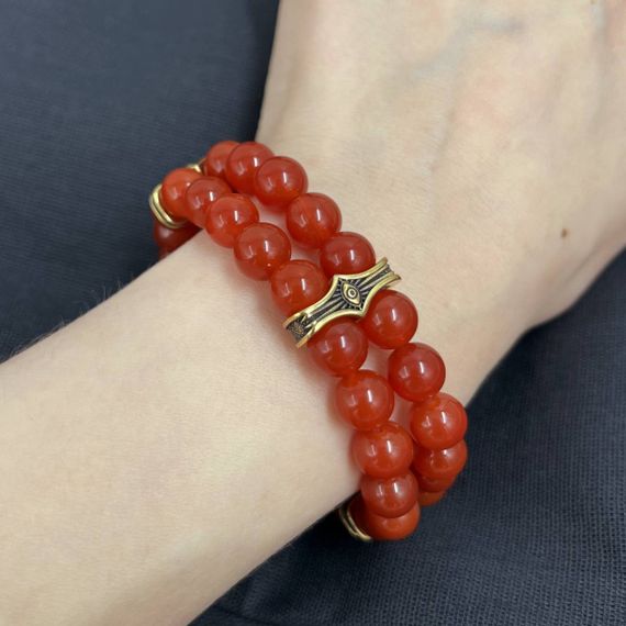 Браслет Всевидящее Око из Бронзы Двойной с сердоликом 8 мм, живое фото 1