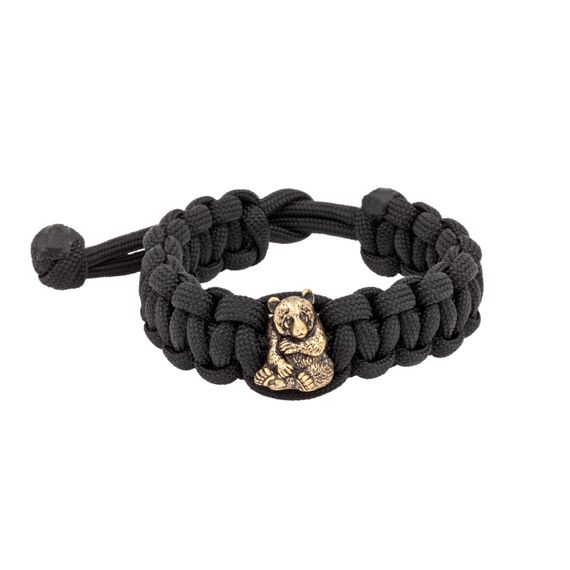 Браслет с шармом Панда из бронзы - чёрный паракорд, фото 1