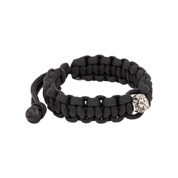 Браслет с шармом Лев из мельхиора - чёрный паракорд, фото 2
