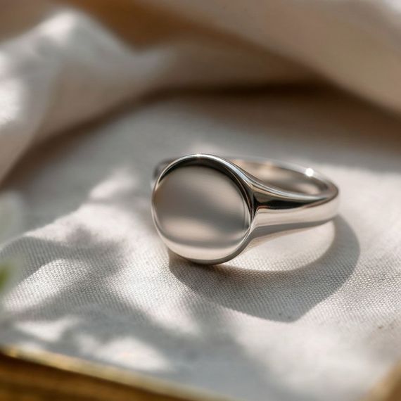 Кольцо Круг под гравировку из серебра 925 пробы, живое фото 4