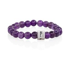 Браслет Достаток и сила из натурального аметиста с руной Феху в форме куба из серебра 925
