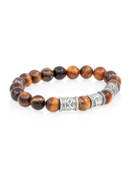Браслет из натурального тигрового глаза с рунами Одал, Тейваз, Феху - Достижений целей, вид сбоку 1