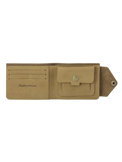 Фото портмоне Лев из светло коричневого нубука, развернутый вид без наполнения.