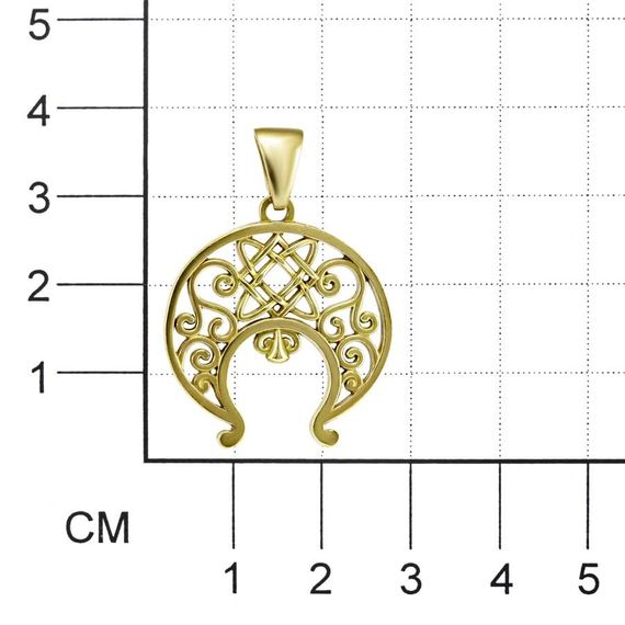 Фотография лунницы Лады из бронзы на размерной сетке.