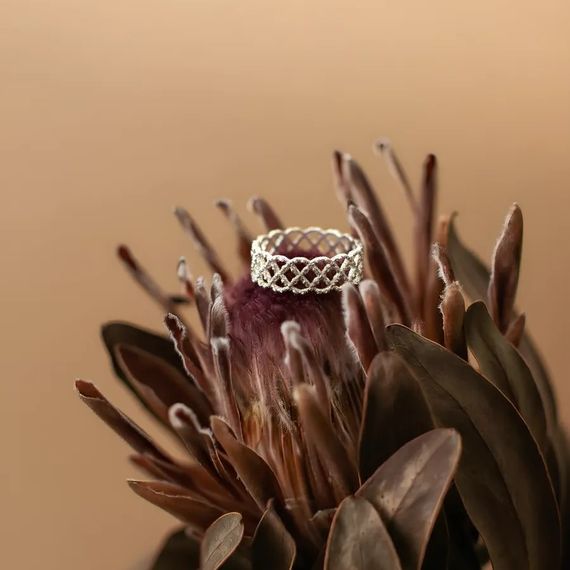 Кольцо Сетка из серебра 925 пробы, живое фото 2