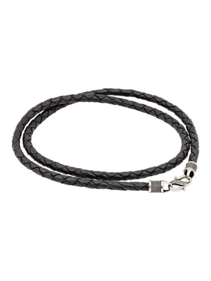 Гайтан кожаный чёрный 5 мм из мельхиора, вид в сложенном виде сзади