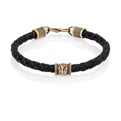 Браслет гайтан из натуральной кожи с руной Альгиз бронза