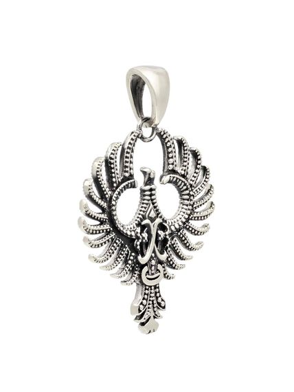 Подвеска двусторонняя Феникс птица из мельхиора, вид сбоку