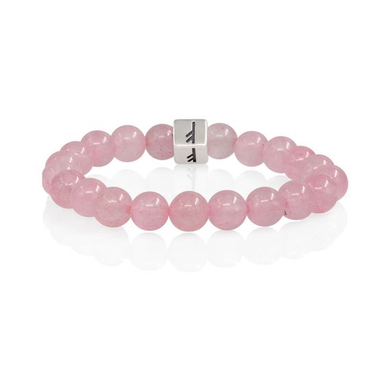 Браслет Достаток и сила из натурального розового кварца с руной Феху в форме куба из серебра 925, вид 3