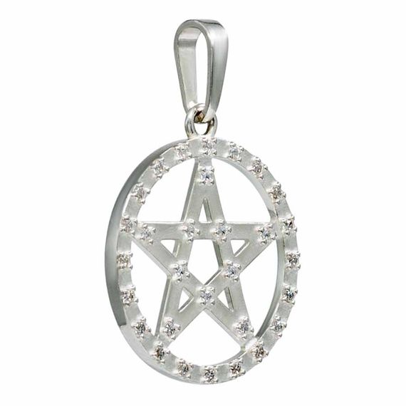 Подвеска Пентаграмма в круге из серебра 925 пробы с фианитами, вид 2
