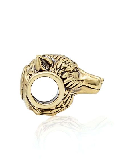 Бронзовая голова волка шарм вид слева.