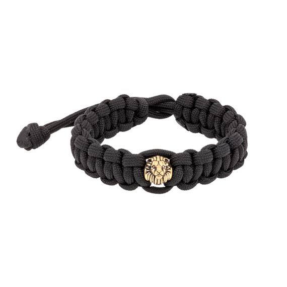 Браслет с шармом Лев из бронзы - чёрный паракорд, фото 1
