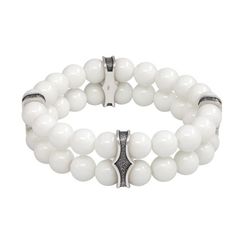 Двойной браслет из белой керамики 8 мм с шармами из серебра