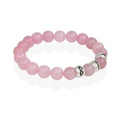 Браслет Поток любви из натурального кварца розового с рунами Беркана, Лагуз, Гебо из серебра 925