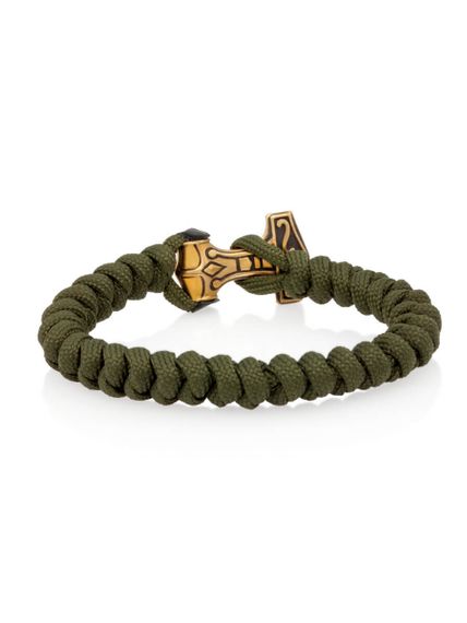 Браслет из зелёного паракорда с шармом Молот тора Bayer из бронзы, вид сзади