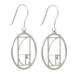 Серьги Золотое сечение Фибоначчи в круге из серебра