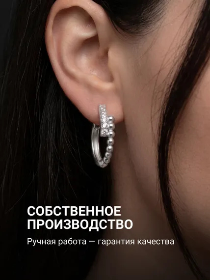 Серьги конго Точки с камнями фианитами из серебра 925, фото 3