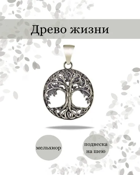 Подвеска Древо жизни из мельхиора, фото с инфографикой
