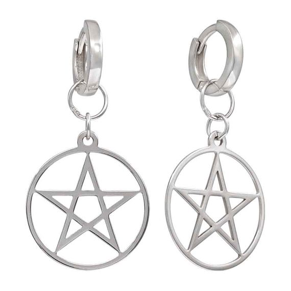 Серьги Конго 12 мм с подвеской Пентаграмма из серебра 925, вид 1