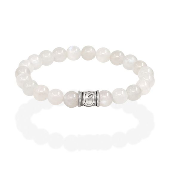 Браслет Денежный импульс из натурального лунного камня с руной Феху из мельхиора, вид 2