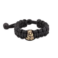 Браслет с шармом Панда из бронзы - чёрный паракорд