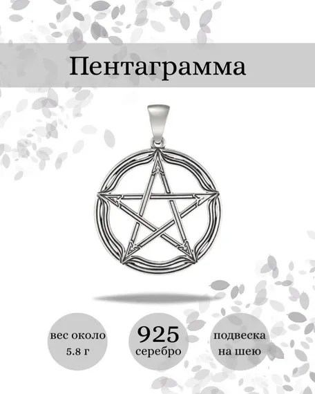 Подвеска Пентаграмма из серебра 925 пробы, фото с инфографикой