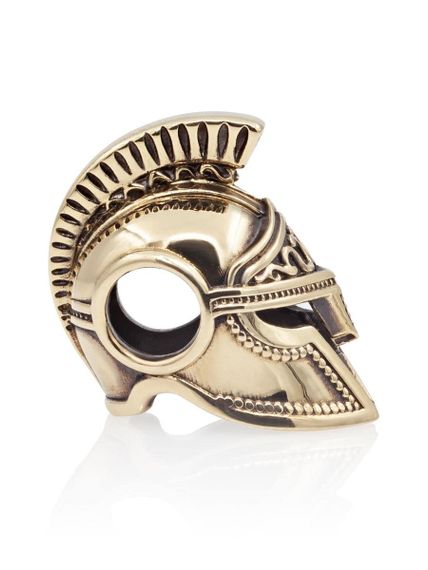 Фото бусины спартанский шлем из бронзы, вид справа.