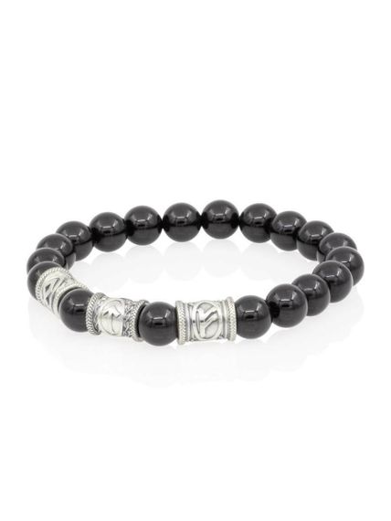 Браслет из натурального чёрного кварца с рунами Одал, Тейваз, Феху - Достижение целей, вид сбоку 2