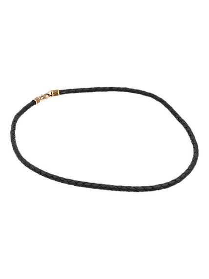 Гайтан кожаный чёрный 5 мм из бронзы, вид спереди