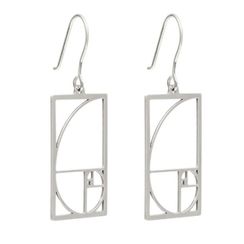 Серьги Золотое сечение Фибоначчи в прямоугольном контуре из серебра