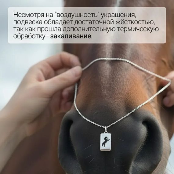 Подвеска Лошадь в прямоугольнике - кулон из серебра 925 пробы, фото 2