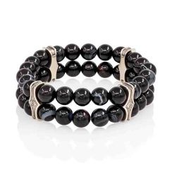 Браслет Всевидящее Око из Мельхиора Двойной с агатом полосатым 8 мм