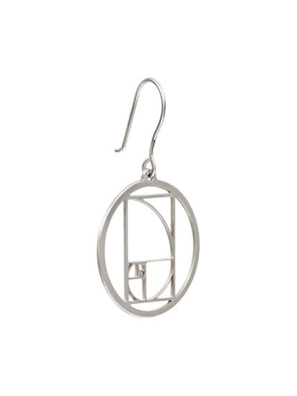 Серьги Золотое сечение Фибоначчи в круге из серебра, правая, вид полубоком крючком назад