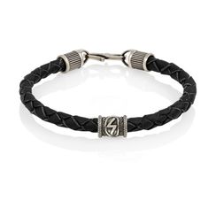 Браслет гайтан из натуральной кожи с руной Соулу мельхиор