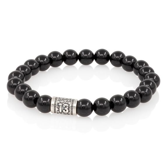 Браслет на руку из натурального черного кварца с шармом число 13, вид сбоку 2