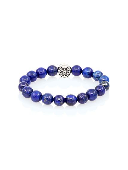 Браслет из лазурита 8 мм с шармом Всевидящее око из серебра, вид сзади