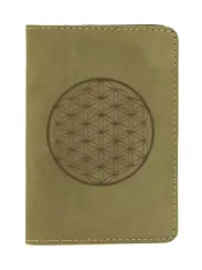 Обложка для паспорта Цветок жизни светло зеленый нубук