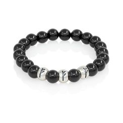 Браслет Денежный магнит из натурального черного кварца с тремя рунами Феху из серебра 925