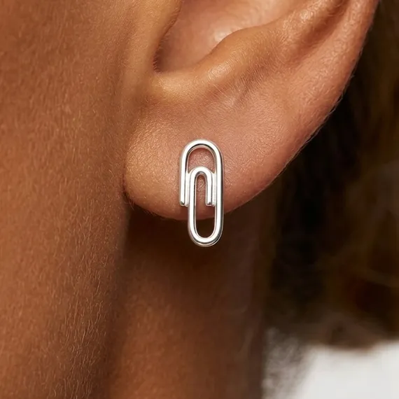 Серьги-пусеты Скрепка из серебра 925 пробы, фото 1