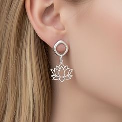 Серьги-пусеты с подвеской Лотос из серебра 925 пробы