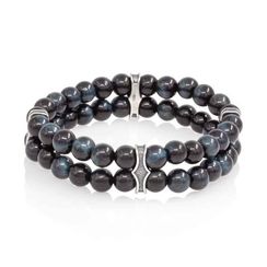 Двойной браслет из соколиного глаза 6 мм с шармами из серебра