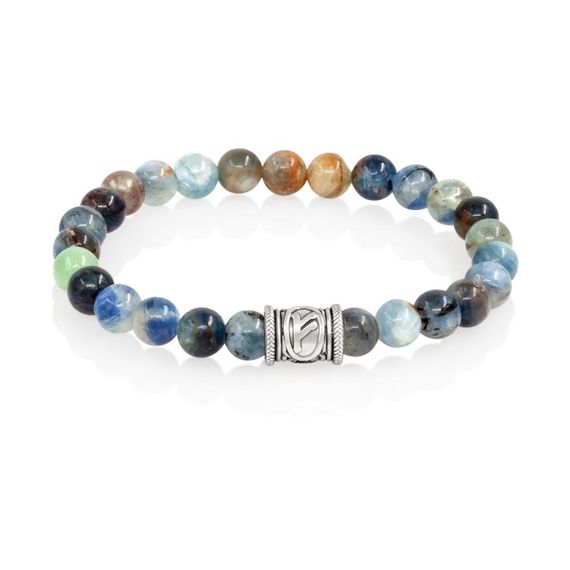 Браслет Денежный импульс из натурального кианита разноцветного с руной Феху из мельхиора, вид 2