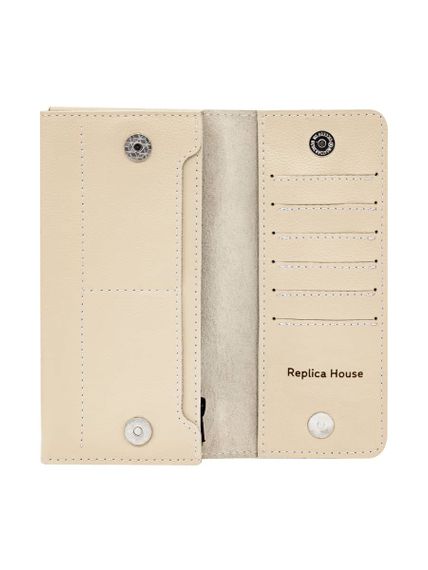 Фото функционального кошелька Древо жизни из молочной кожи, развернутый вид без наполнения.