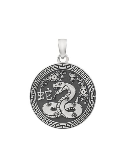 Китайский знак зодиака Змея подвеска из серебра 925 пробы, вид спереди