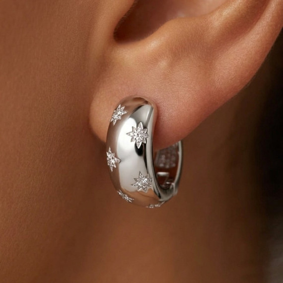 Серьги конго Звезды из серебра 925 пробы с фианитами, главное фото