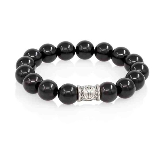 Браслет Защита из природного мориона с руной Альгиз из мельхиора, вид 2